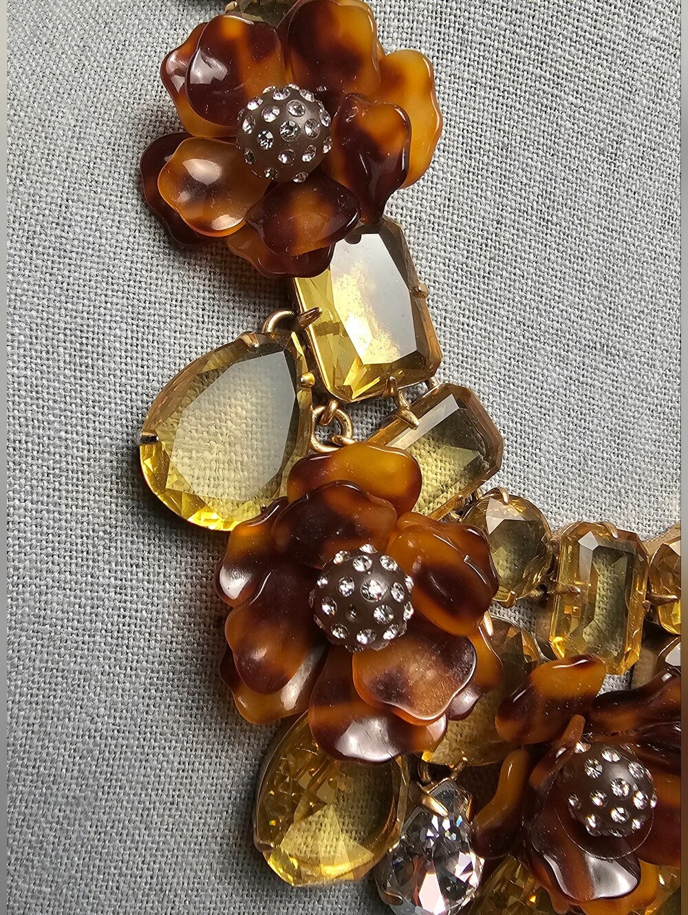 [J. Crew] Chunky Tortoise Flowers Yellow & Clear Faceted Crystal Bib Statement - Picture 10 of 16